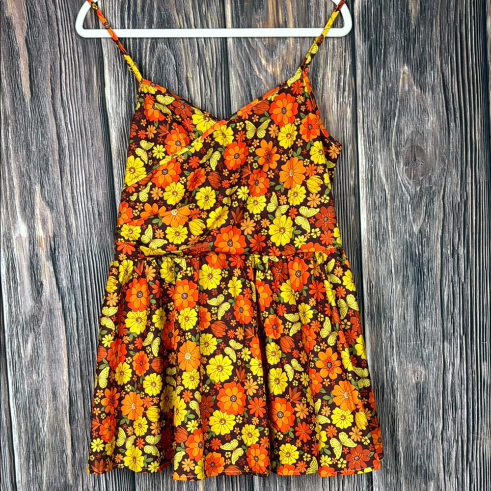Vintage Vin 60’s Style Print Orange and Yellow Snap Front Camisole